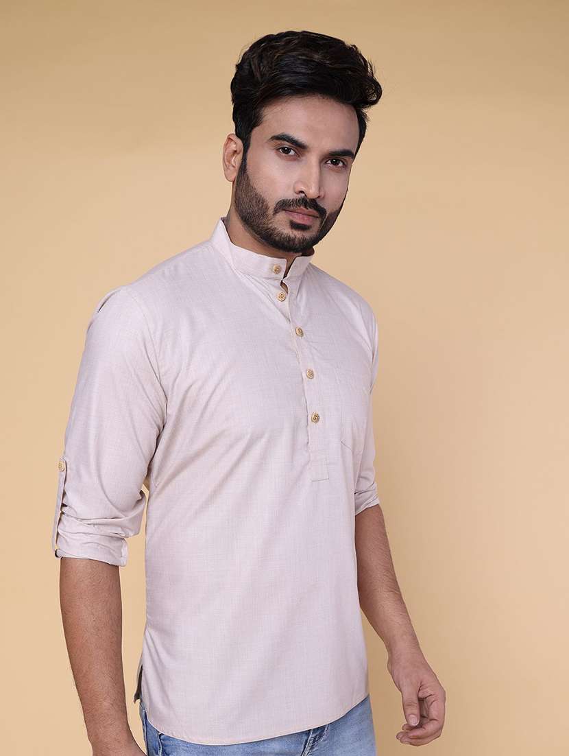 men solid mandarin neck short kurta - 22227780 -  Standard Image - 1