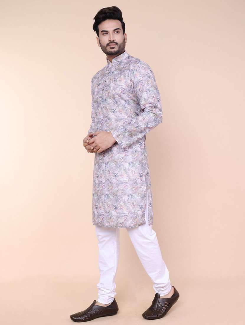 men printed mandarin neck long kurta - 22227782 -  Standard Image - 1