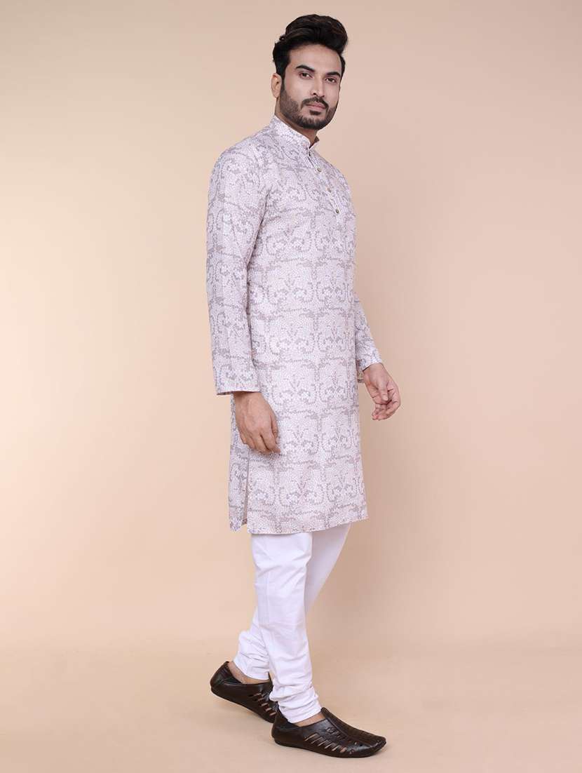men printed mandarin neck long kurta - 22227783 -  Standard Image - 1
