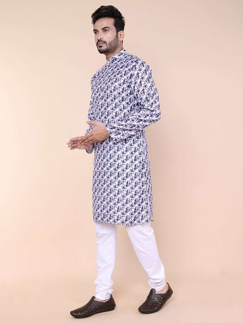 men printed mandarin neck long kurta - 22227784 -  Standard Image - 1