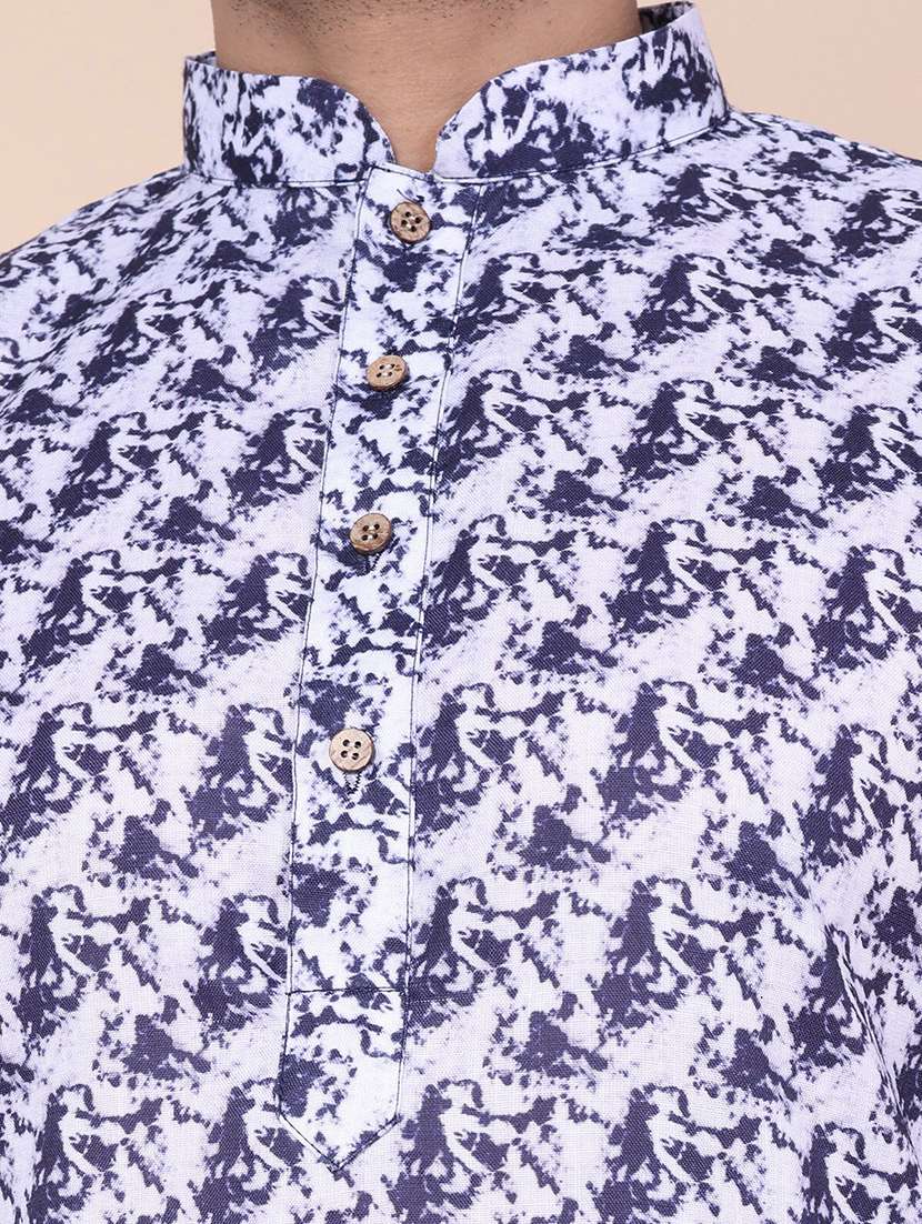 men printed mandarin neck long kurta - 22227784 -  Standard Image - 4