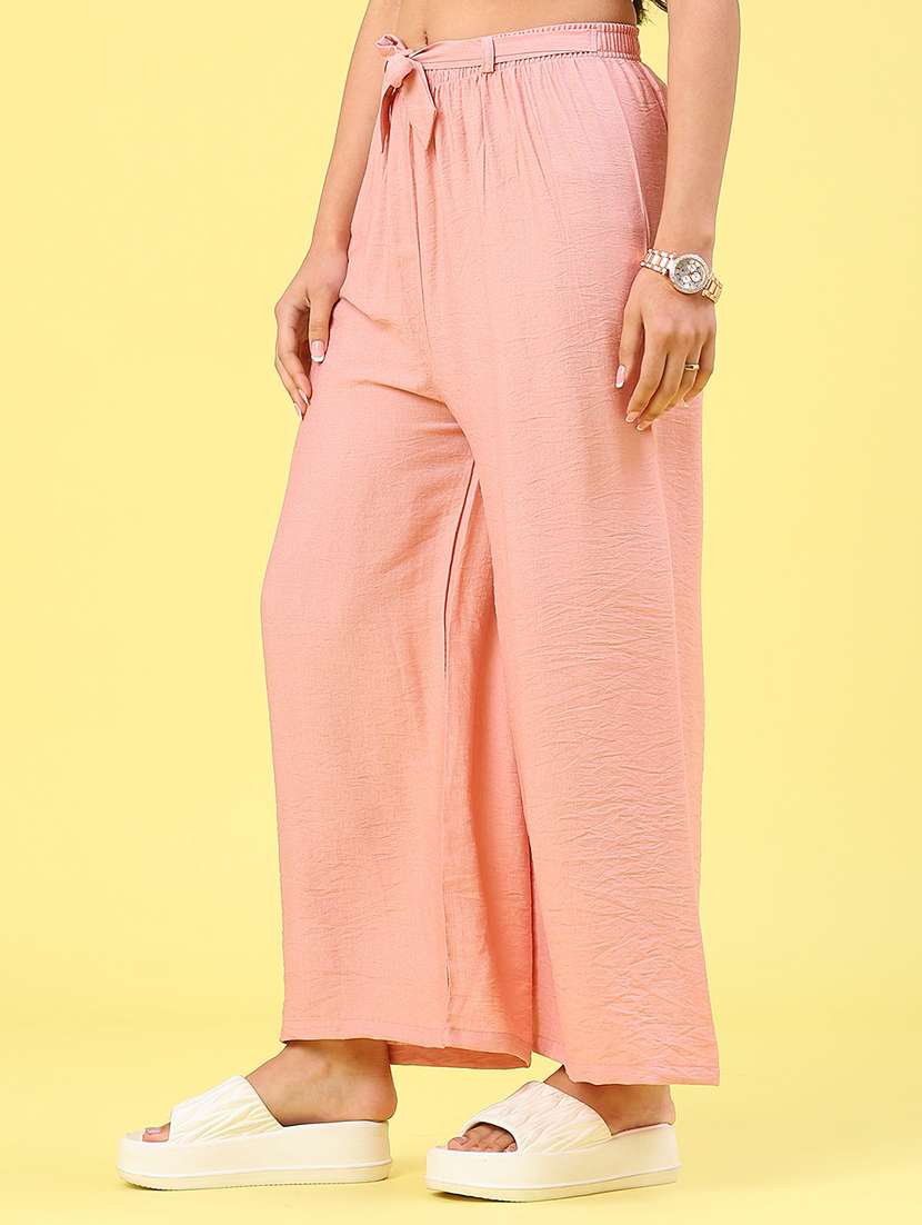 women solid mid rise wide leg trouser - 22227882 -  Standard Image - 1