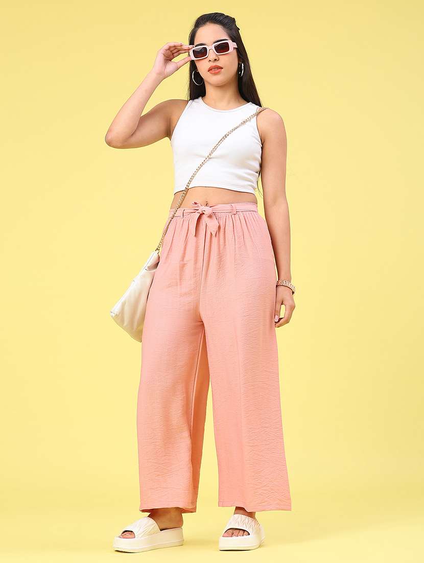 women solid mid rise wide leg trouser - 22227882 -  Standard Image - 4