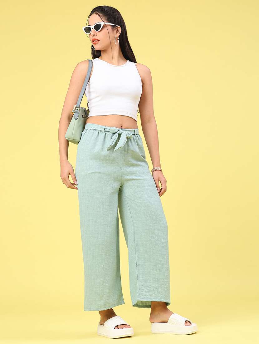 Women Solid High Rise Wide Leg Trouser - 22227924 -  Standard Image - 4