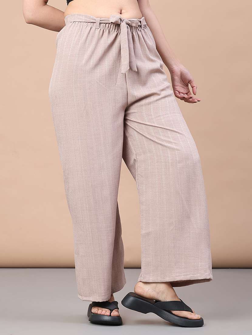 women solid mid rise wide leg trouser - 22227925 -  Standard Image - 1
