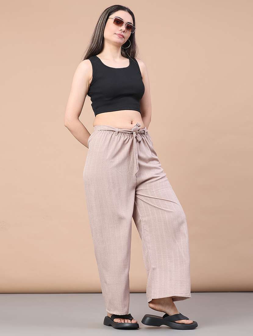 women solid mid rise wide leg trouser - 22227925 -  Standard Image - 4