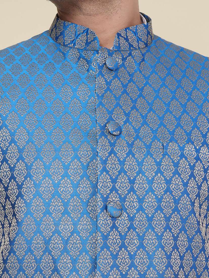 men solid mandarin neck kurta pyjama with jacket ethnic wear set - 22227984 -  Standard Image - 4