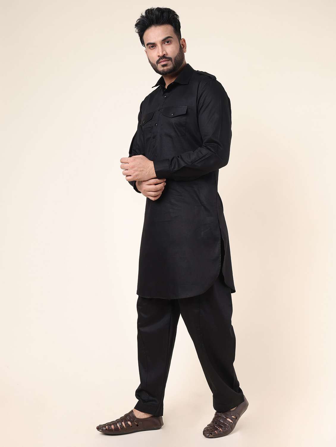 men solid long sleeve pathani ethnic wear set - 22227988 -  Standard Image - 1