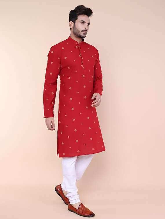men self design long sleeve kurta churidar ethnic wear set - 22227994 -  Standard Image - 1