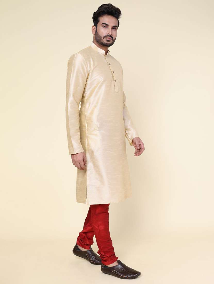 men solid long sleeve kurta churidar ethnic wear set - 22227995 -  Standard Image - 1