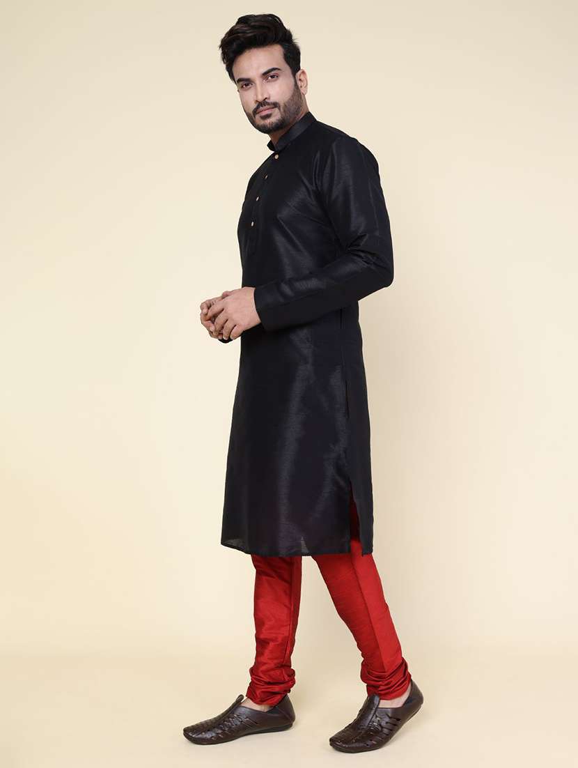 men solid long sleeve kurta churidar ethnic wear set - 22227999 -  Standard Image - 1