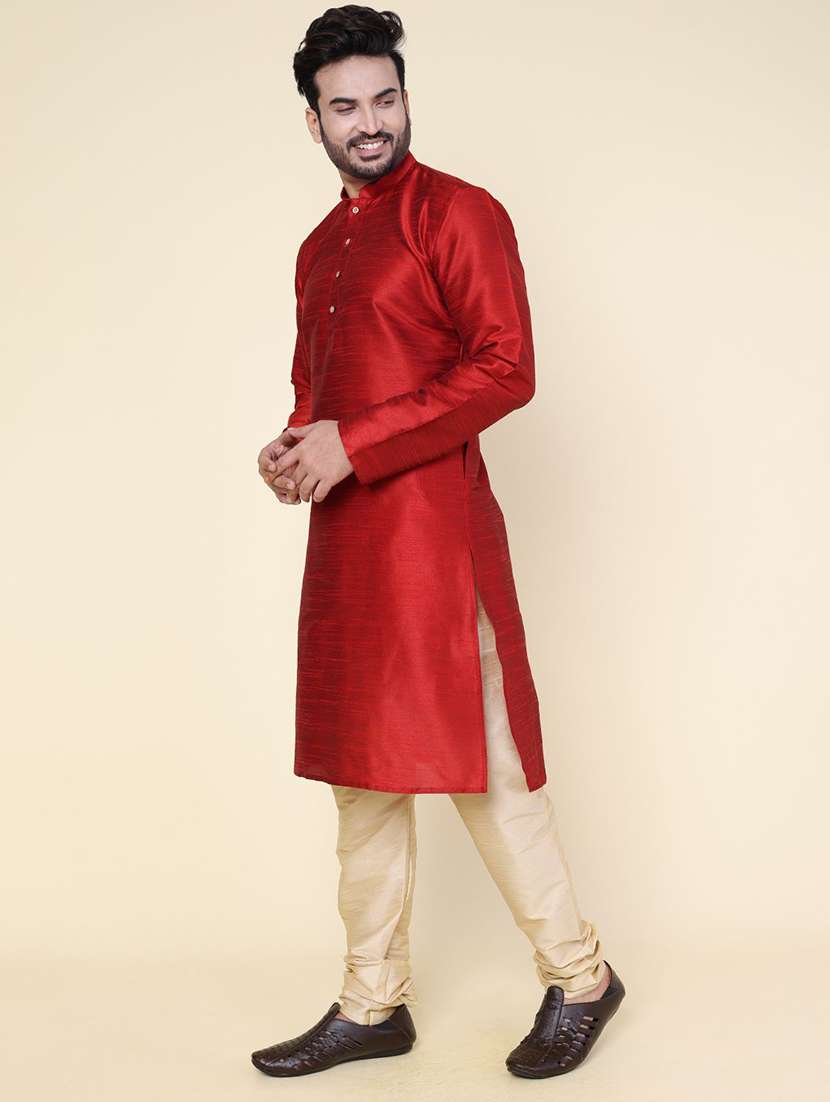 men solid long sleeve kurta churidar ethnic wear set - 22228000 -  Standard Image - 1