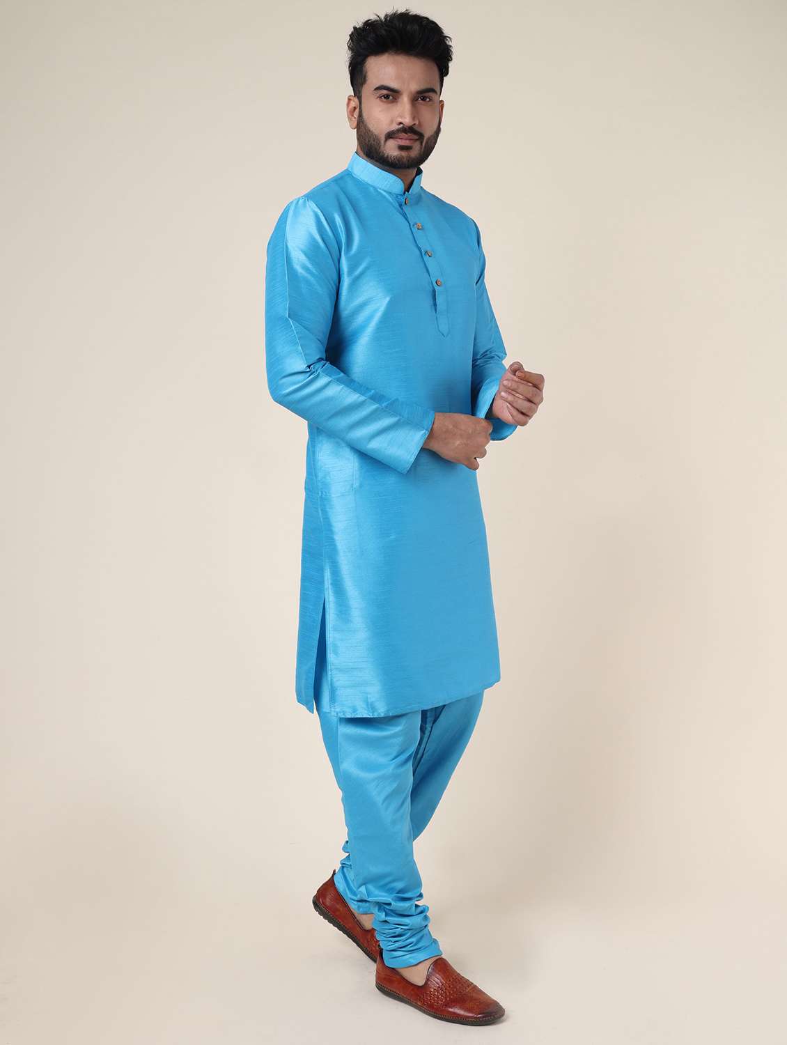men solid long sleeve kurta churidar ethnic wear set - 22228004 -  Standard Image - 1