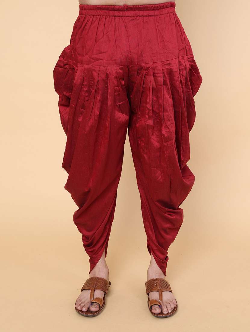 men solid mandarin neck dhoti kurta ethnic wear set - 22228006 -  Standard Image - 4