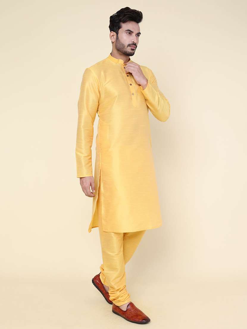 men solid long sleeve kurta churidar ethnic wear set - 22228007 -  Standard Image - 1