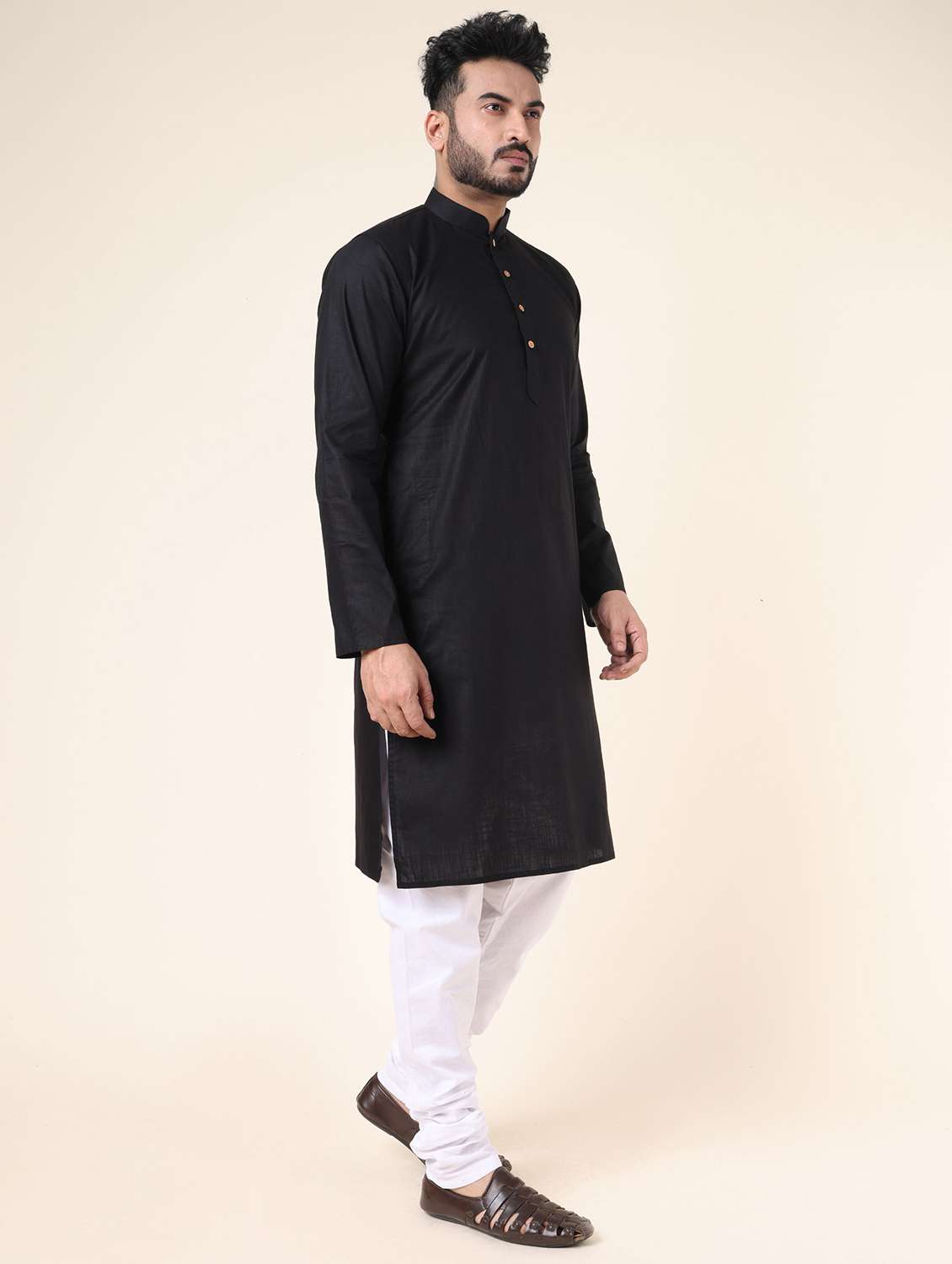 men solid long sleeve kurta churidar ethnic wear set - 22228010 -  Standard Image - 1