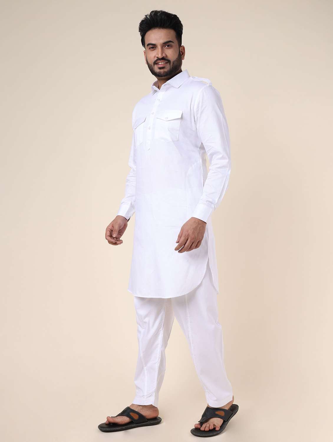 men solid long sleeve pathani ethnic wear set - 22228017 -  Standard Image - 1