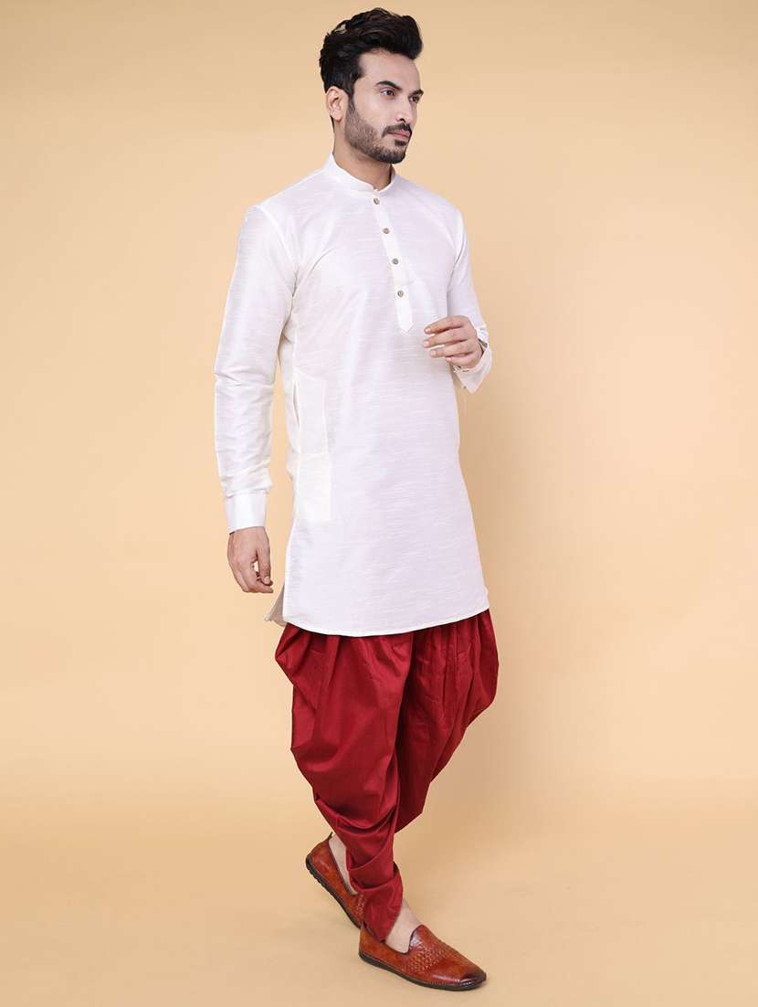 men solid mandarin neck dhoti kurta ethnic wear set - 22228024 -  Standard Image - 1