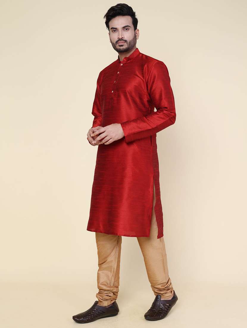 men solid long sleeve kurta churidar ethnic wear set - 22228025 -  Standard Image - 1