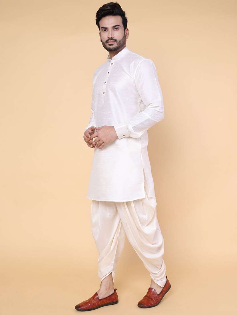 men solid mandarin neck dhoti kurta ethnic wear set - 22228027 -  Standard Image - 1