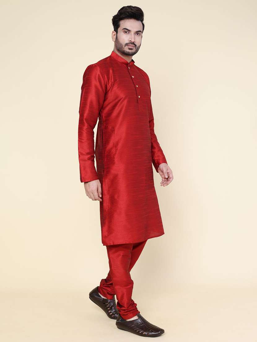 men solid long sleeve kurta churidar ethnic wear set - 22228028 -  Standard Image - 1