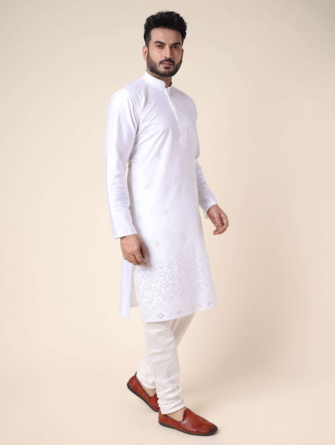 men solid with work long sleeve kurta churidar ethnic wear set - 22228030 -  Standard Image - 1