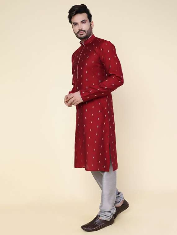 men self design long sleeve kurta churidar ethnic wear set - 22228037 -  Standard Image - 1