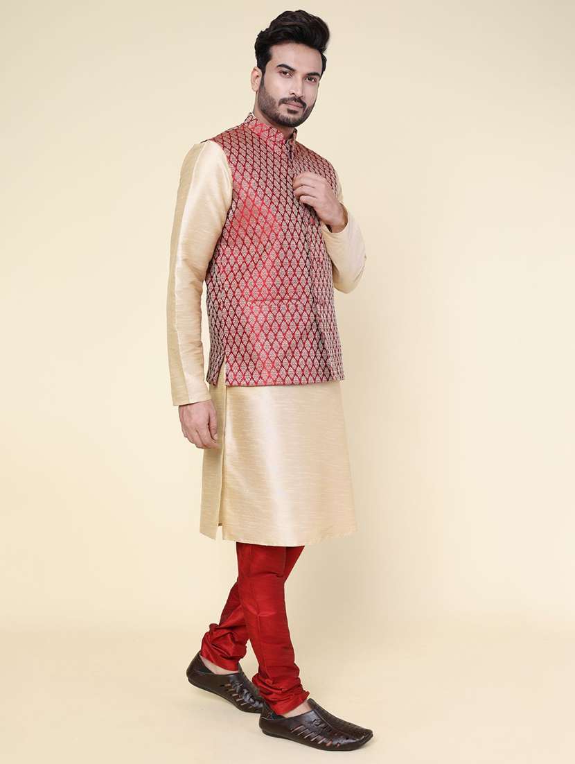 men solid mandarin neck kurta pyjama ethnic wear set - 22228043 -  Standard Image - 1