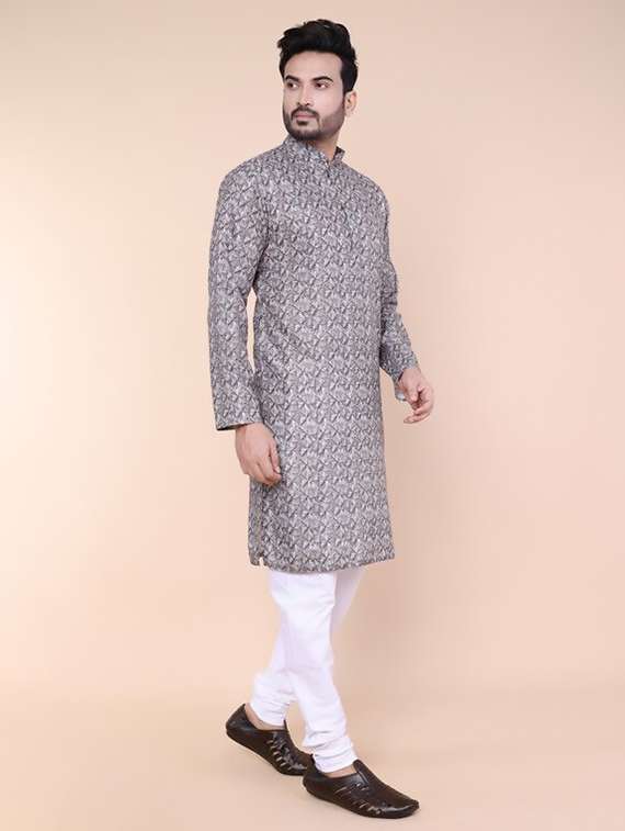 men printed mandarin neck kurta churidar set - 22228048 -  Standard Image - 1