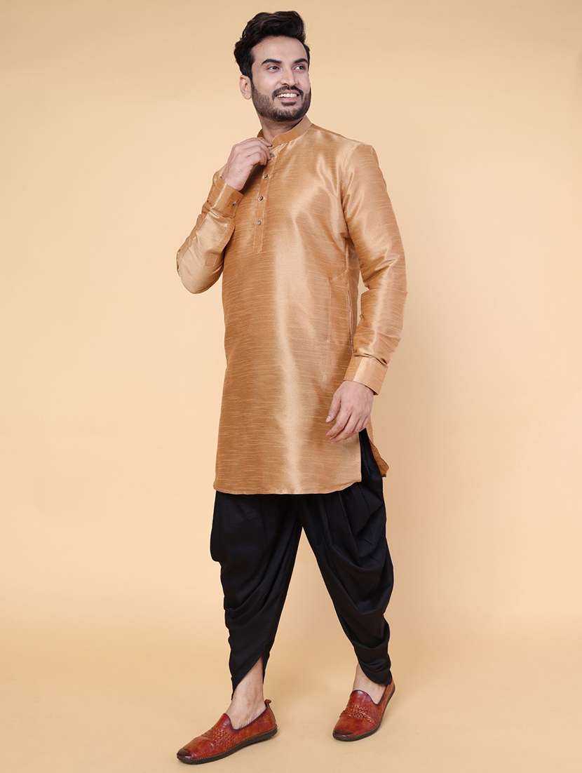 men solid mandarin neck dhoti kurta ethnic wear set - 22228050 -  Standard Image - 1