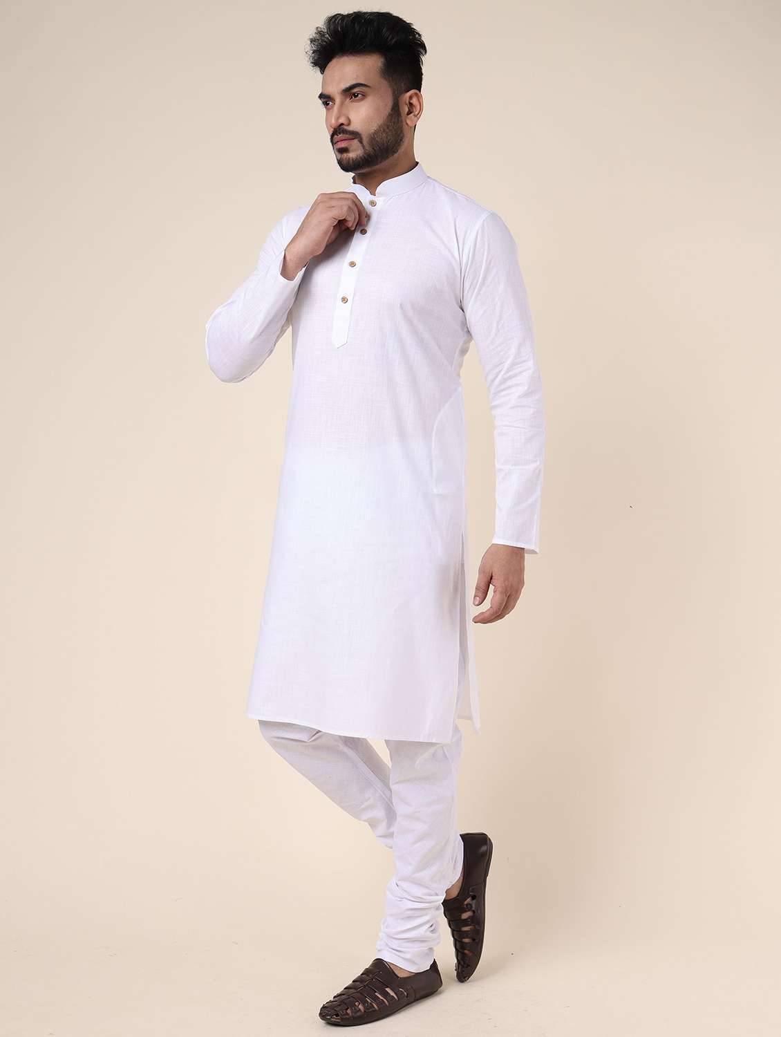 men solid long sleeve kurta churidar ethnic wear set - 22228051 -  Standard Image - 1