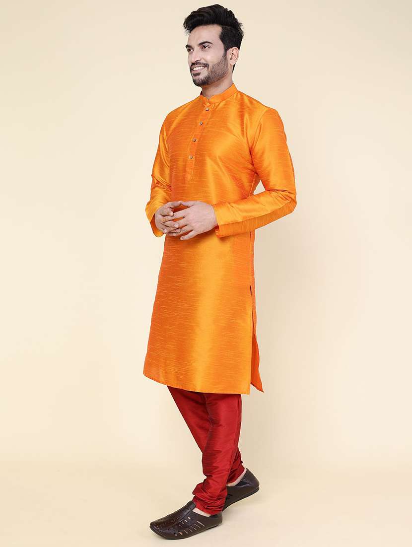 men solid long sleeve kurta churidar ethnic wear set - 22228053 -  Standard Image - 1