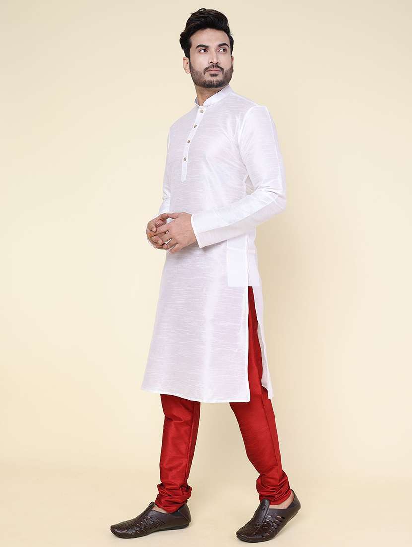men solid long sleeve kurta churidar ethnic wear set - 22228056 -  Standard Image - 1