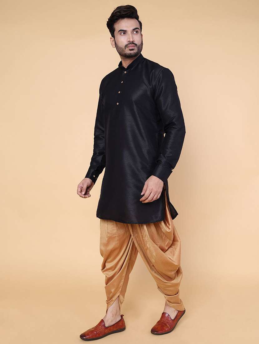 men solid mandarin neck dhoti kurta ethnic wear set - 22228057 -  Standard Image - 1