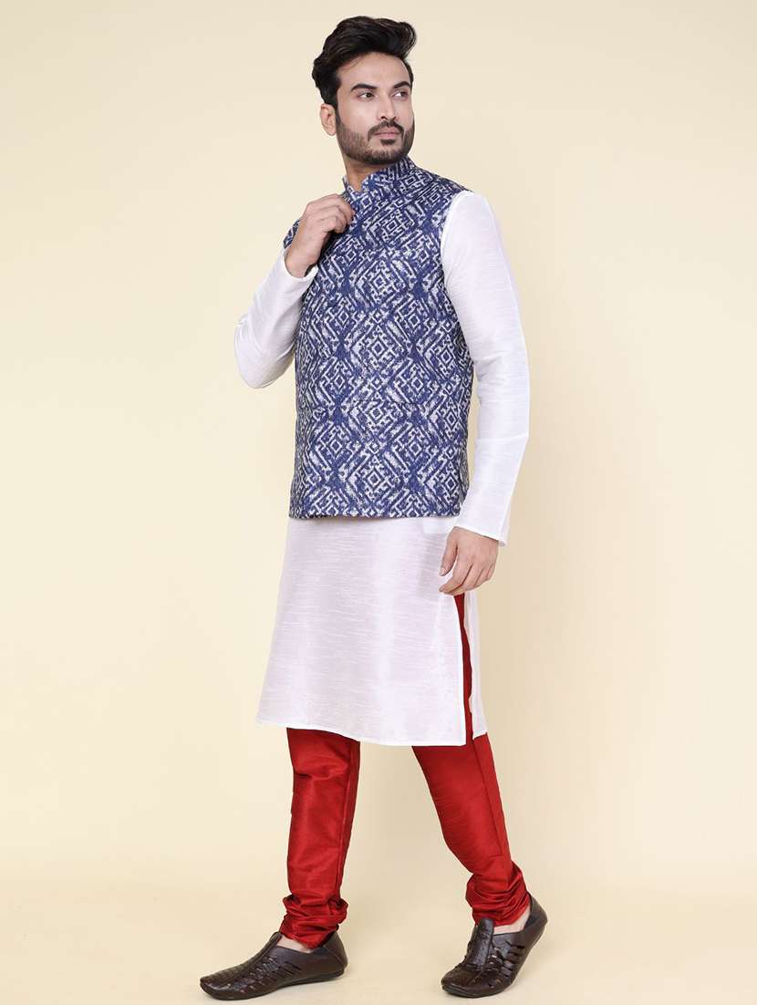 men solid mandarin neck kurta pyjama with jacket ethnic wear set - 22228064 -  Standard Image - 1