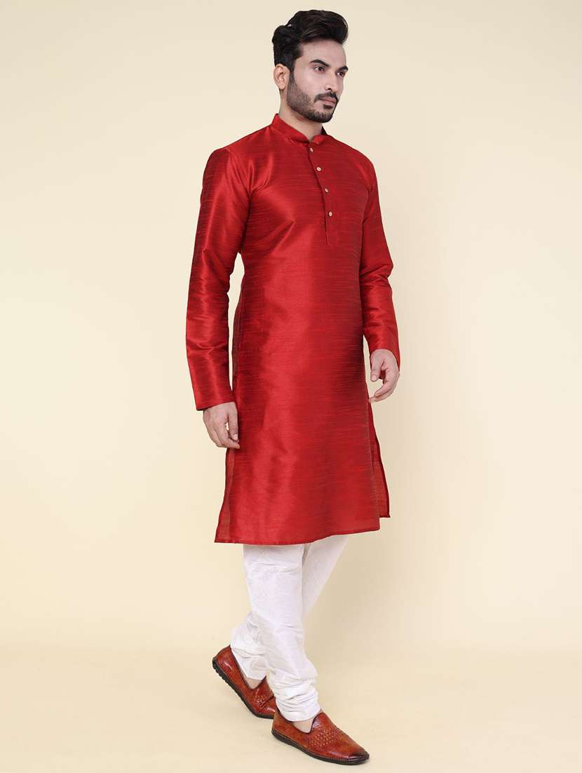 men solid long sleeve kurta churidar ethnic wear set - 22228067 -  Standard Image - 1