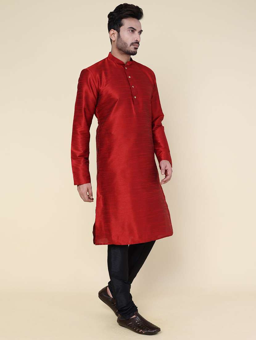 men solid long sleeve kurta churidar ethnic wear set - 22228068 -  Standard Image - 1