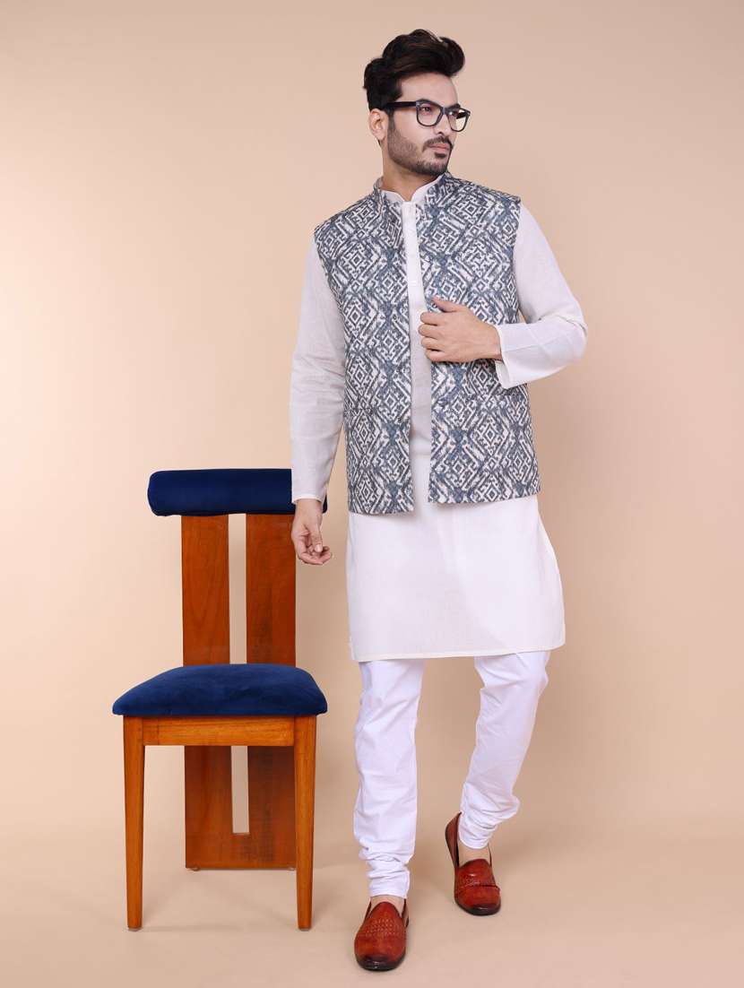 men solid mandarin neck kurta pyjama ethnic wear set