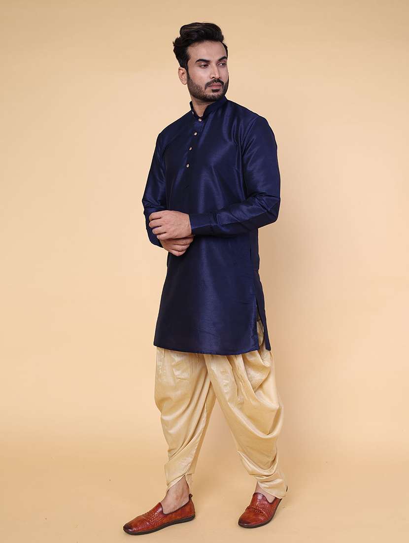 men solid mandarin neck dhoti kurta ethnic wear set - 22228072 -  Standard Image - 1