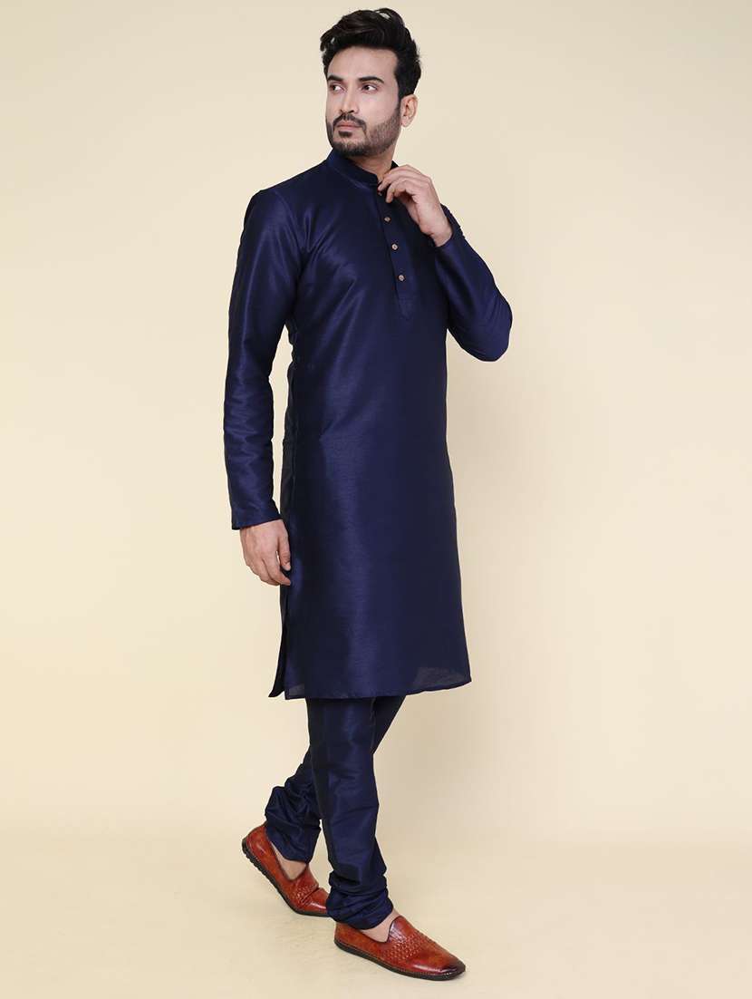 men solid long sleeve kurta churidar ethnic wear set - 22228079 -  Standard Image - 1