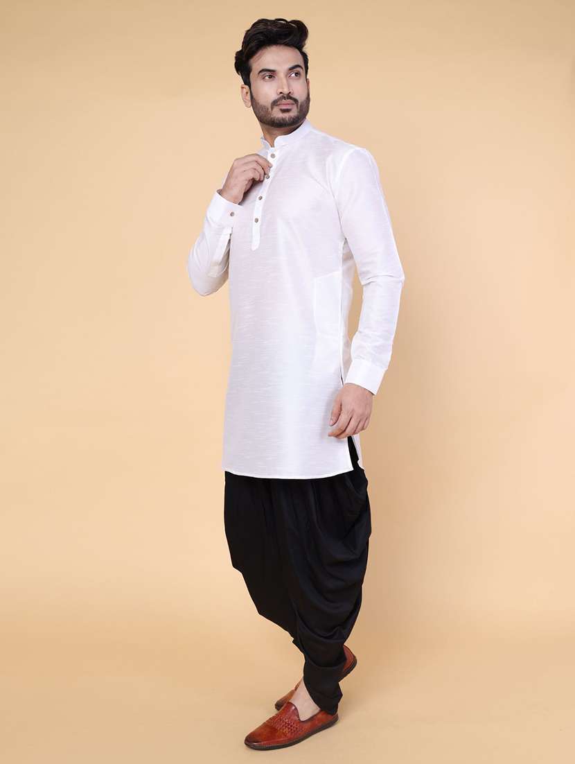 men solid mandarin neck dhoti kurta ethnic wear set - 22228084 -  Standard Image - 1