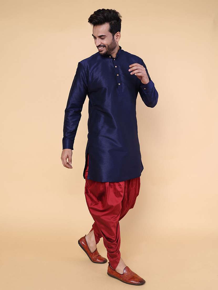 men solid mandarin neck dhoti kurta ethnic wear set - 22228085 -  Standard Image - 1
