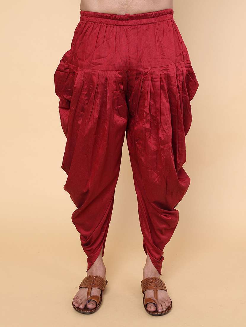 men solid mandarin neck dhoti kurta ethnic wear set - 22228085 -  Standard Image - 4