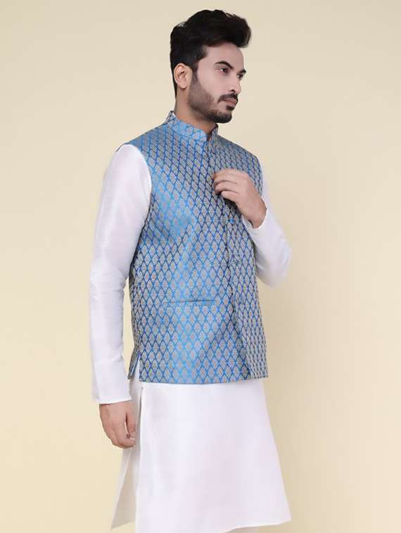 men self design mandarin neck regular fit nehru jacket - 22228090 -  Standard Image - 1