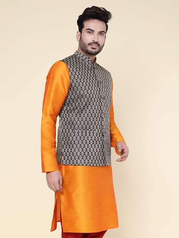 men self design mandarin neck regular fit nehru jacket - 22228091 -  Standard Image - 1