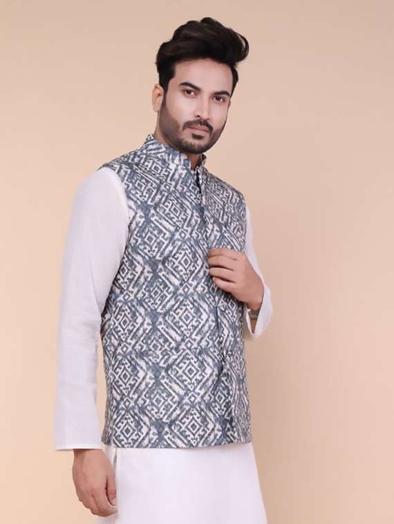 men printed mandarin neck regular fit nehru jacket - 22228093 -  Standard Image - 1