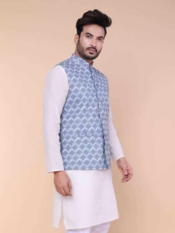 men geometric mandarin neck regular fit nehru jacket - 22228094 -  Standard Image - 1