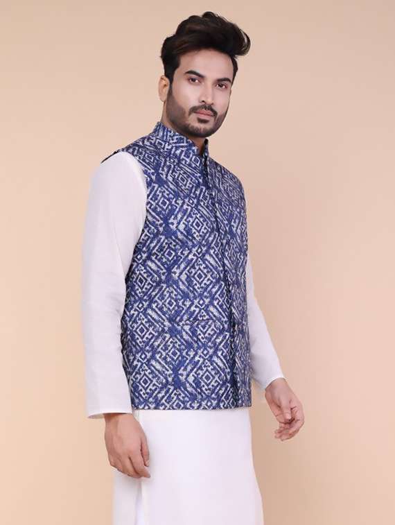 men printed mandarin neck regular fit nehru jacket - 22228095 -  Standard Image - 1