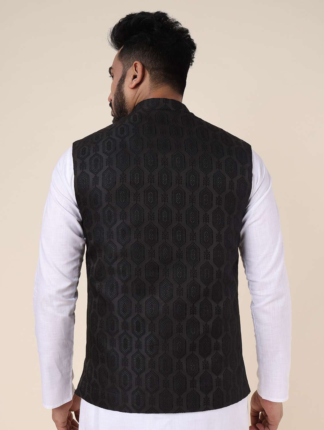 men self design mandarin neck regular fit nehru jacket - 22228096 -  Standard Image - 1
