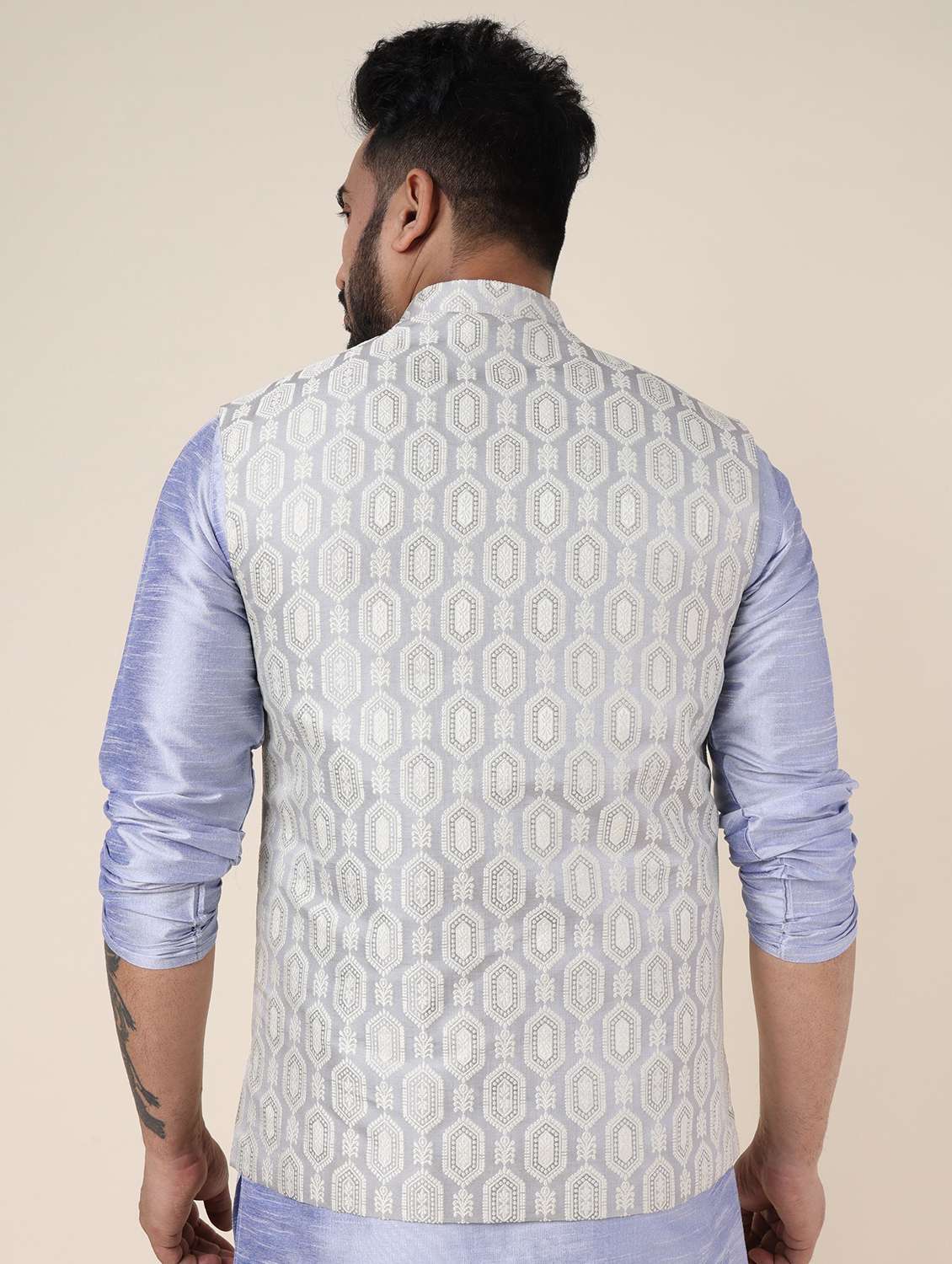 men self design mandarin neck regular fit nehru jacket - 22228098 -  Standard Image - 1